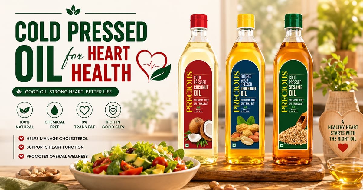 Are cold pressed oils good for the heart — Precious cold pressed coconut, groundnut & sesame oil. Chemical-free, 0% trans fat, rich in good fats